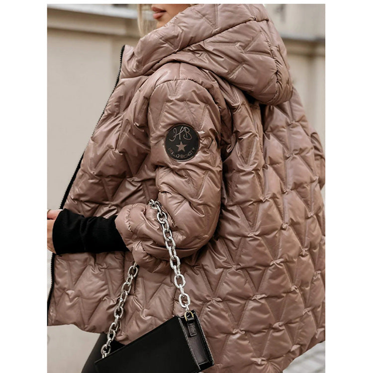 Damen nan kurze gesteppte Wattierte Steppjacke mit Hochkragen Wet-Look und Rippbündchen EB