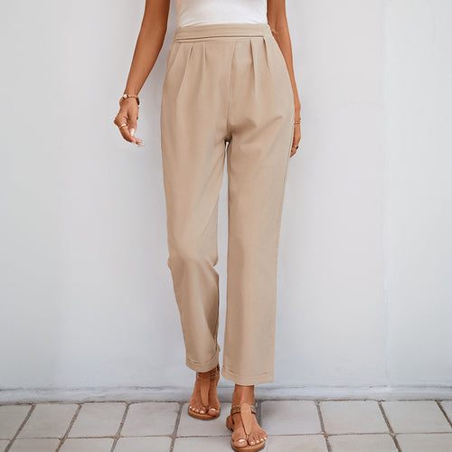 Damen Modische Stoffhose mit weitem Schnitt und eleganter Bundfalte EB