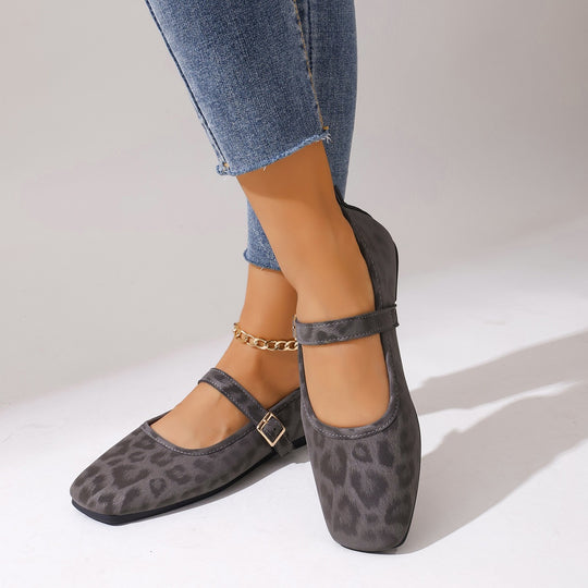 Damen Ballerinas mit trendigem Leopardenmuster und dekorativem Riemen EB