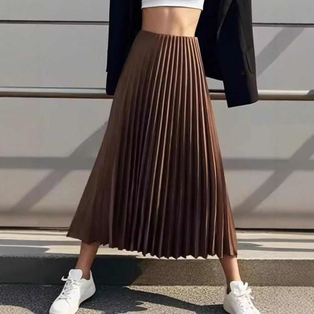 Damen Plissierter Midi-Rock mit elastischem Bund und schönem Schimmer EB