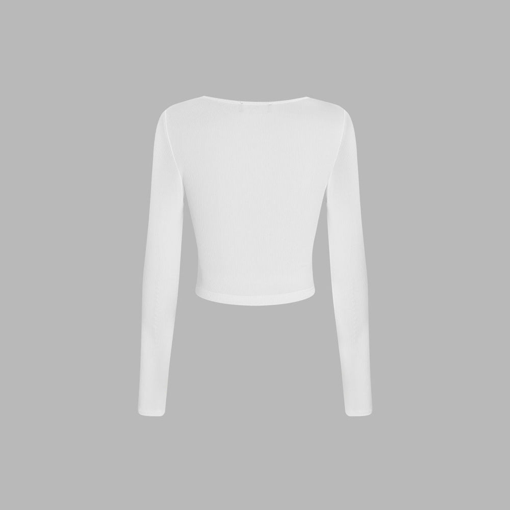 Damen gerafftes Cropped-Longsleeve mit quadratischem Ausschnitt und figurbetonter Passform Eichborn Berlin