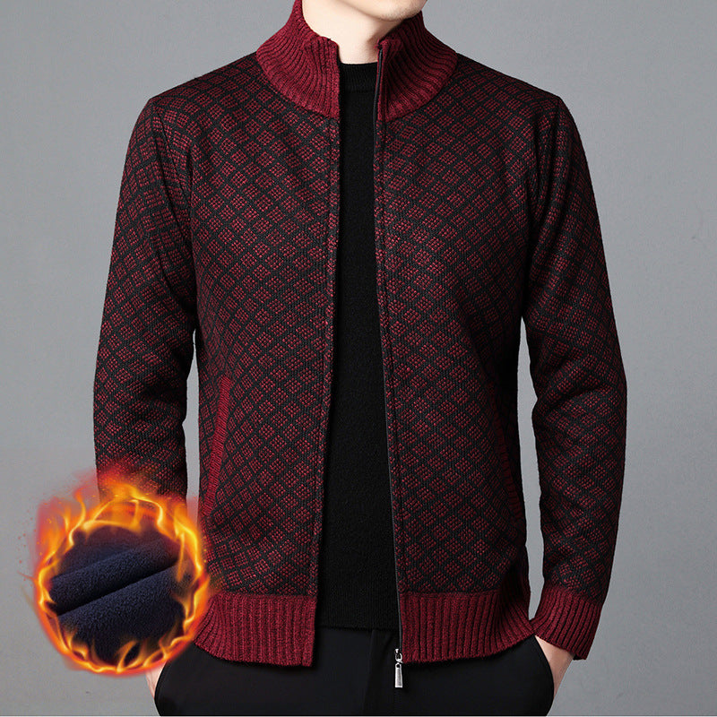 Herren Strickjacke mit hohem Kragen und innovativem Muster EB