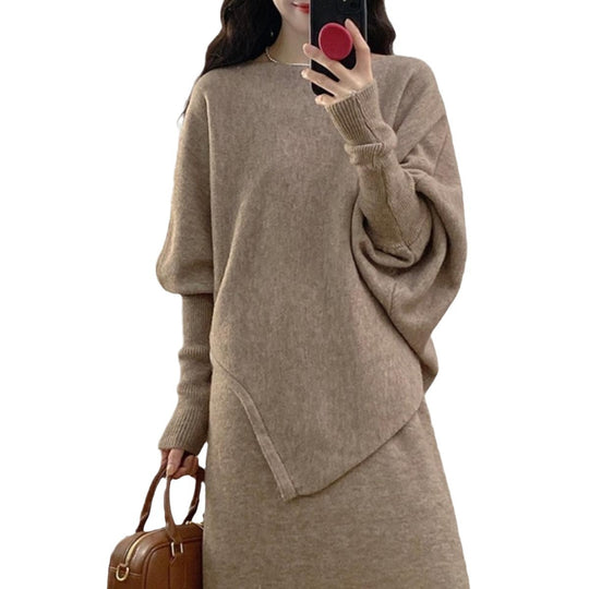 Damen Elegantes Strickkleid mit weitem Schnitt und Puffärmeln EB