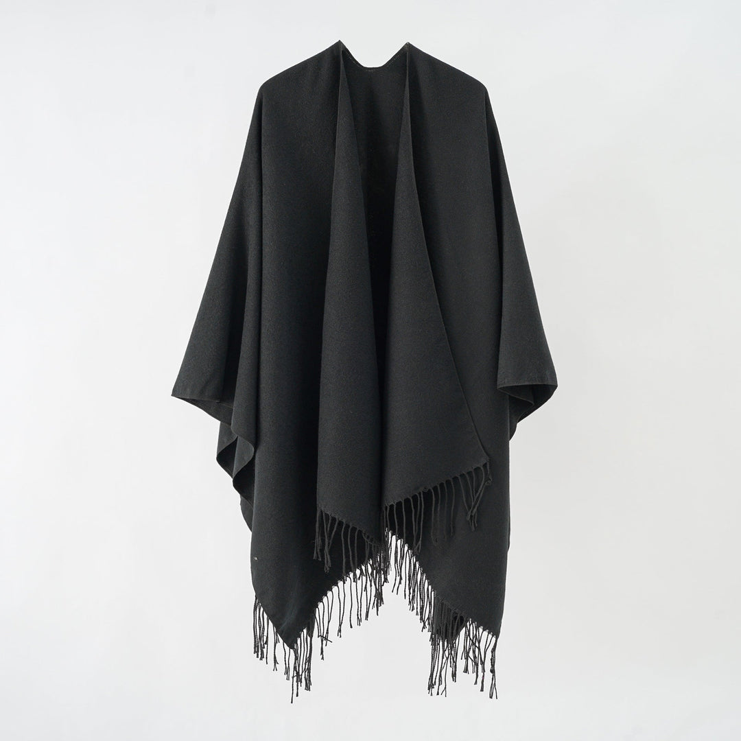 Damen Modischer Fransen-Poncho Aus Weichem Material mit Luxuriösem Fall EB