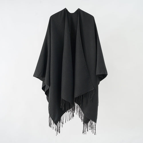 Damen Modischer Fransen-Poncho Aus Weichem Material mit Luxuriösem Fall EB