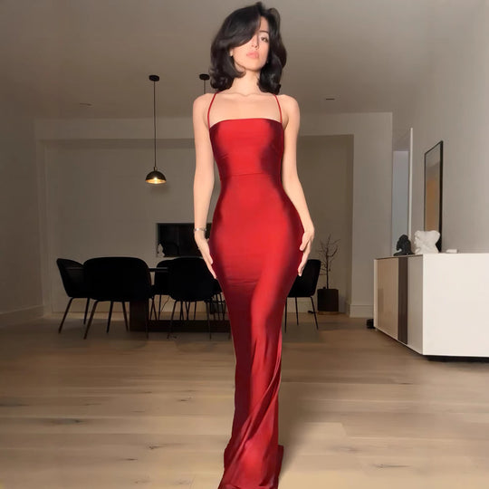 Damen Maxi-Kleid mit schmalem Trägerdesign und fließendem Schnitt EB