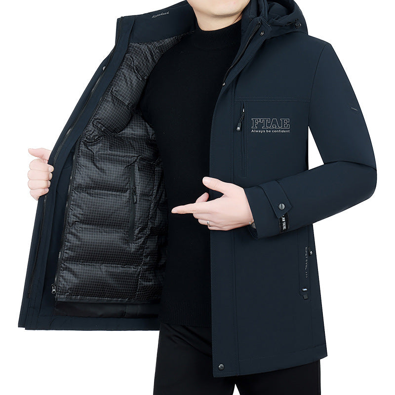 Herren Moderner wasserabweisender Longparka mit Kapuze und leichter Thermoisolierung EB