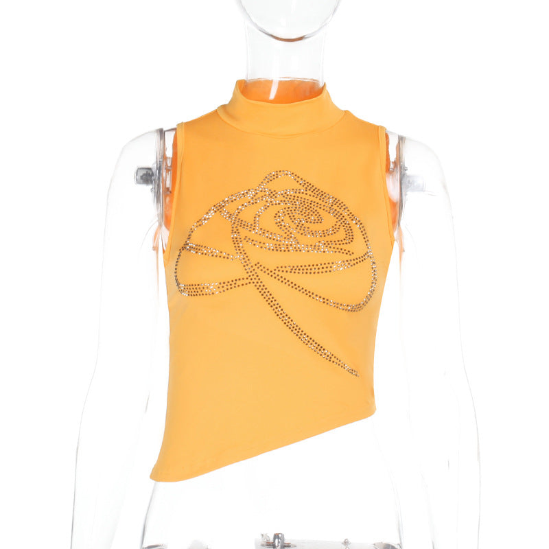 Damen elegantes Fitness-Crop-Top mit glitzerndem Design und Stehkragen EB