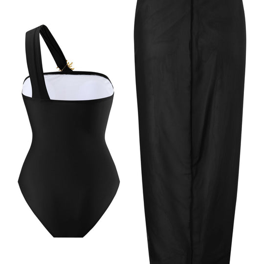 Damen einseitiger Badeanzug mit elegantem Wickelrock EB