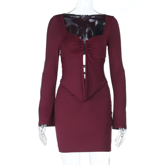Damen figurbetontes Minikleid mit raffinierten Rüschendetails und elegantem Ausschnitt EB