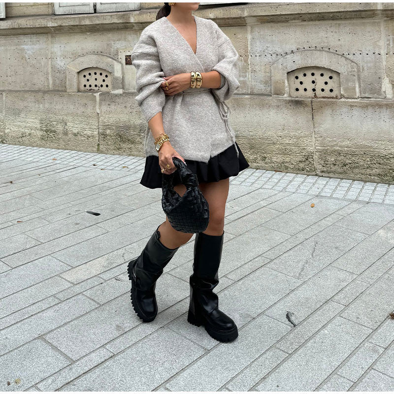 Damen modische Wickeljacke aus weichem Strick EB