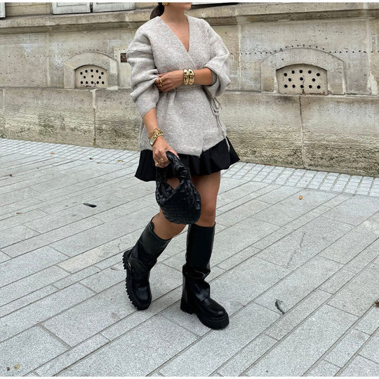 Damen modische Wickeljacke aus weichem Strick EB