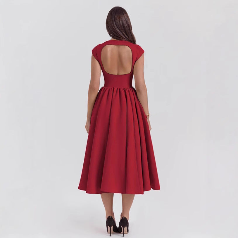 Damen Midi-Kleid mit elegantem A-Linien Schnitt und schickem Quadrat-Ausschnitt EB