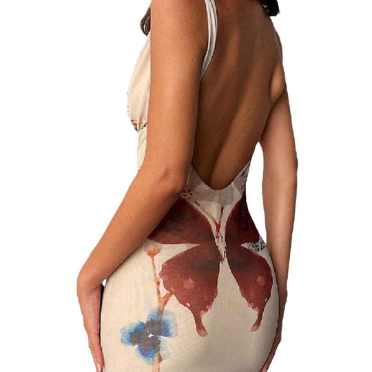 Damen Maxikleid mit tiefem V-Ausschnitt und floralem Design EB