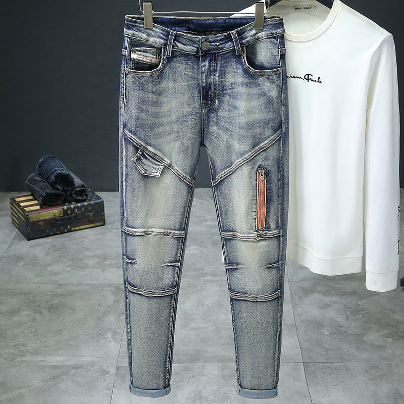 Herren modische Ripped Jeans mit kreativen Steppnähten EB