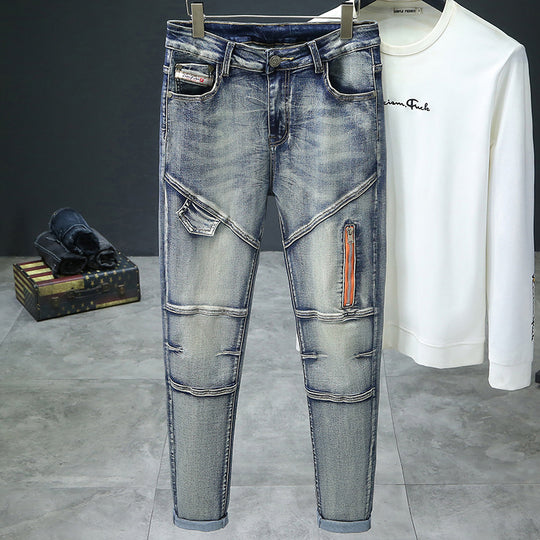Herren modische Ripped Jeans mit kreativen Steppnähten EB