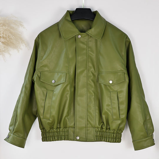 Damen Kunstlederjacke im lässigen Cropped-Stil mit praktischen Taschen EB