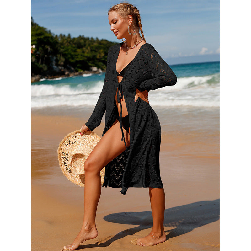 Damen eleganter Häkel-Strandkimono im Boho-Stil mit tiefem V-Ausschnitt EB