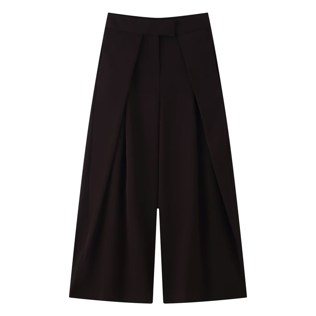 Damen weit geschnittene Culotte-Hose mit eleganten Falten und hohem Bund EB