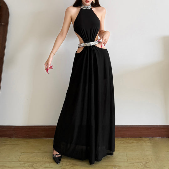Damen Maxikleid mit seitlichen Cut-Outs und schwingendem Rock R&B