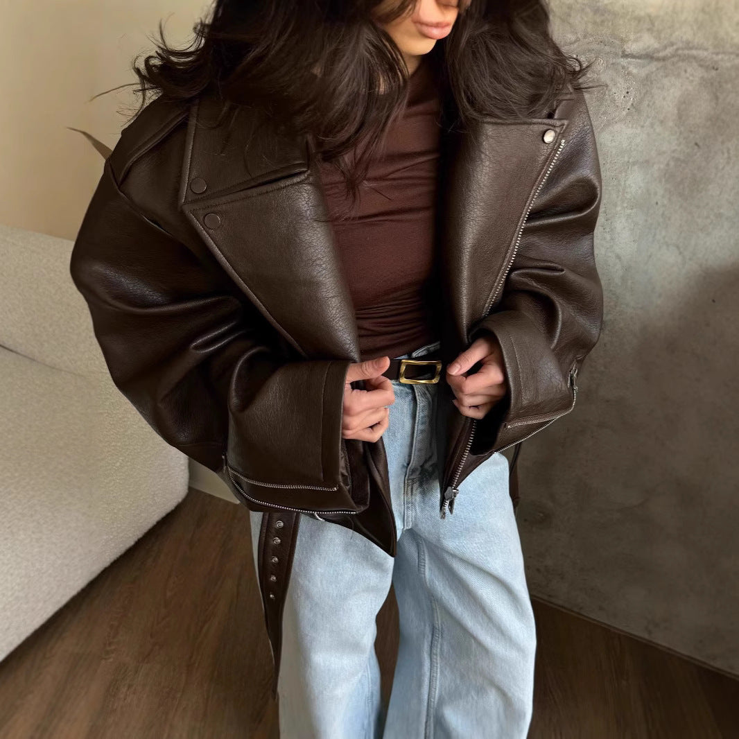 Damen Oversize jacke mit Taillengürtel EB