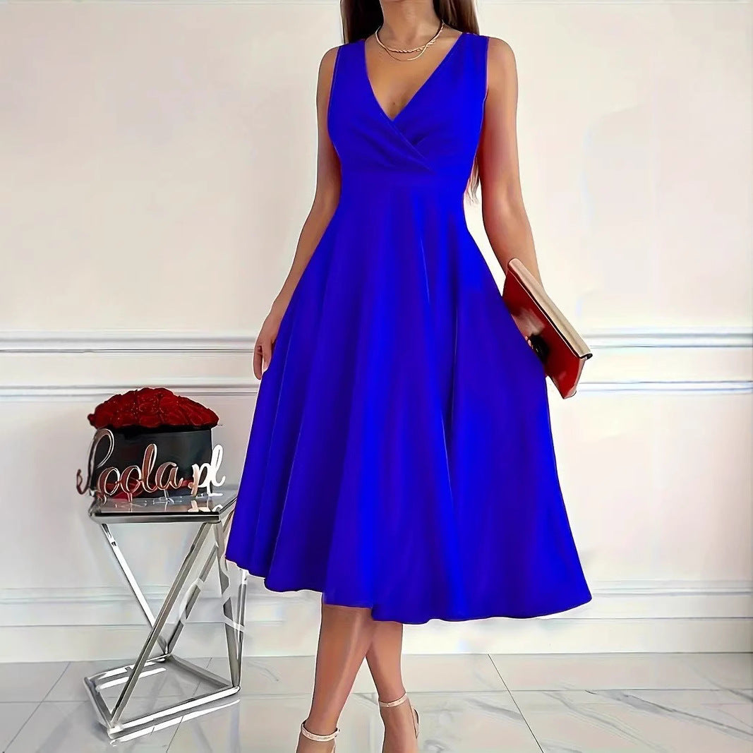 Damen elegantes A-Linie Wickelkleid mit V-Ausschnitt EB