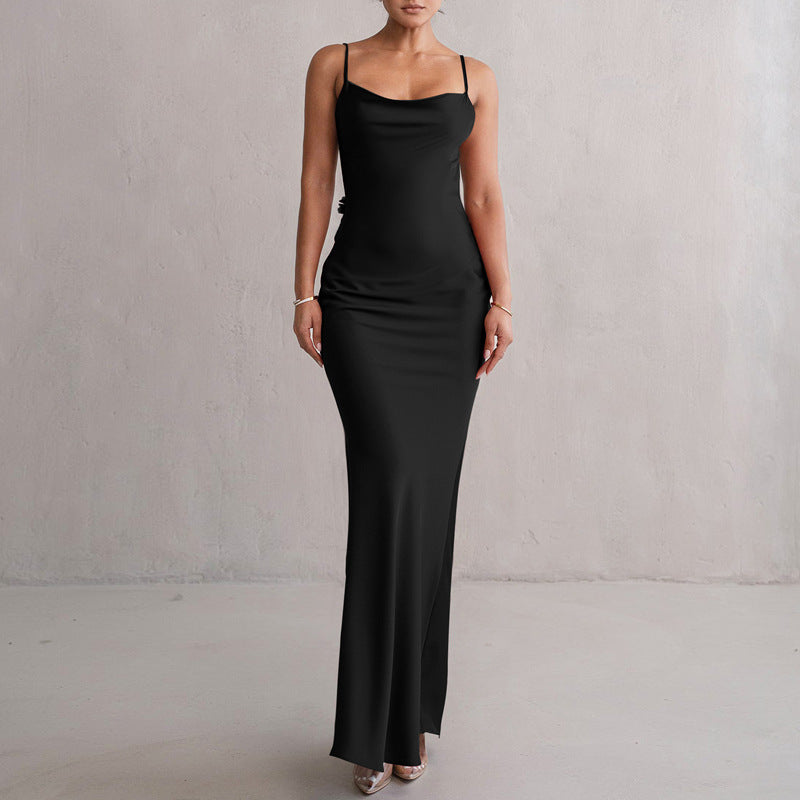 Damen elegantes Maxikleid mit fließendem Schnitt und raffiniertem Dekolleté EB