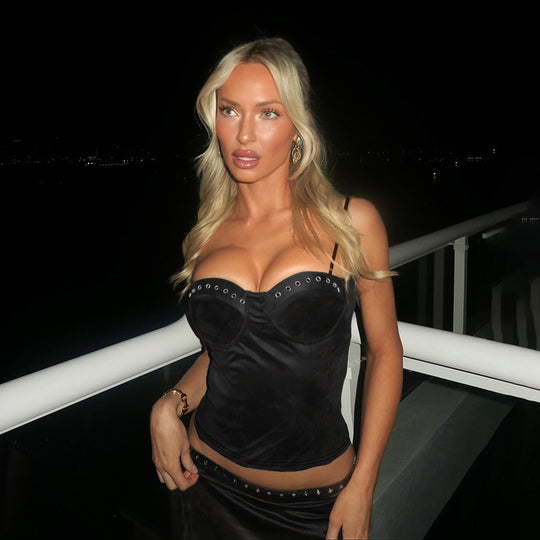 Damen Corsage-Top mit dekorativem Ausschnitt und feinen Trägern EB