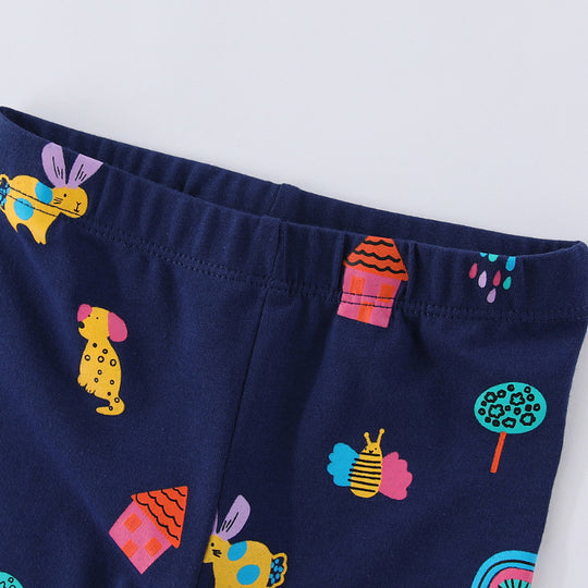 Mädchen Leggings mit buntem Tier- und Hausmuster EB