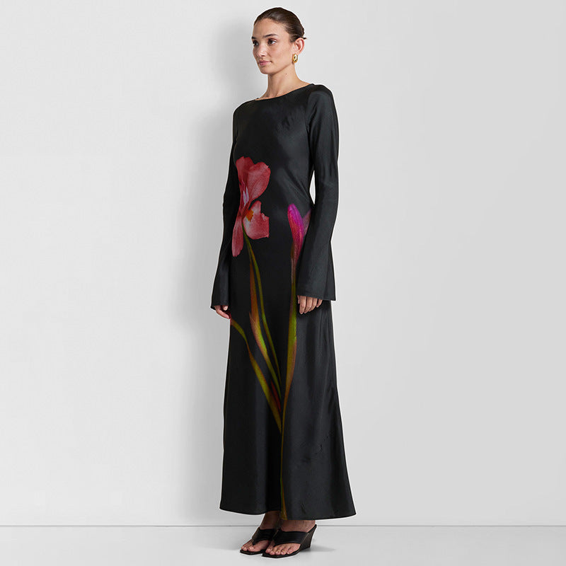 Damen Maxi-Kleid mit floralem Druck und langen Ärmeln EB