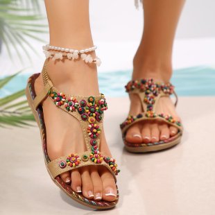 Damen verzierte T-Strap Sandalen EB