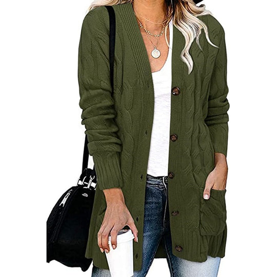 Damen Grobstrickcardigan mit Knopfdetails und praktischen Taschen EB