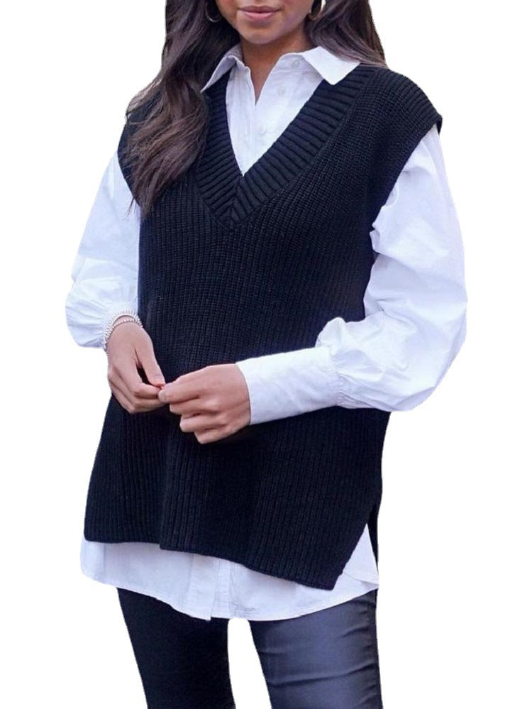 Damen Strickweste im modernen Oversized-Schnitt mit V-Ausschnitt EB