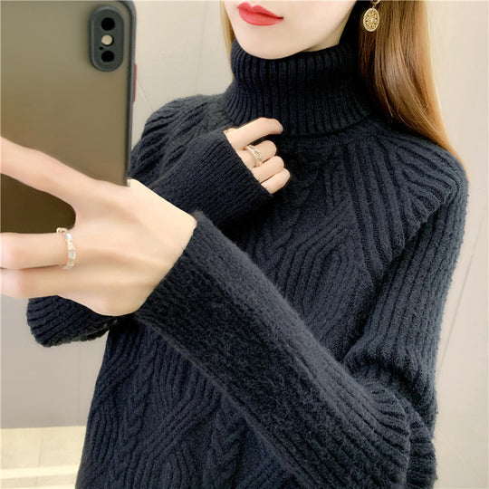Damen Rollkragenpullover mit strukturiertem Zopfmuster und langen Ärmeln EB