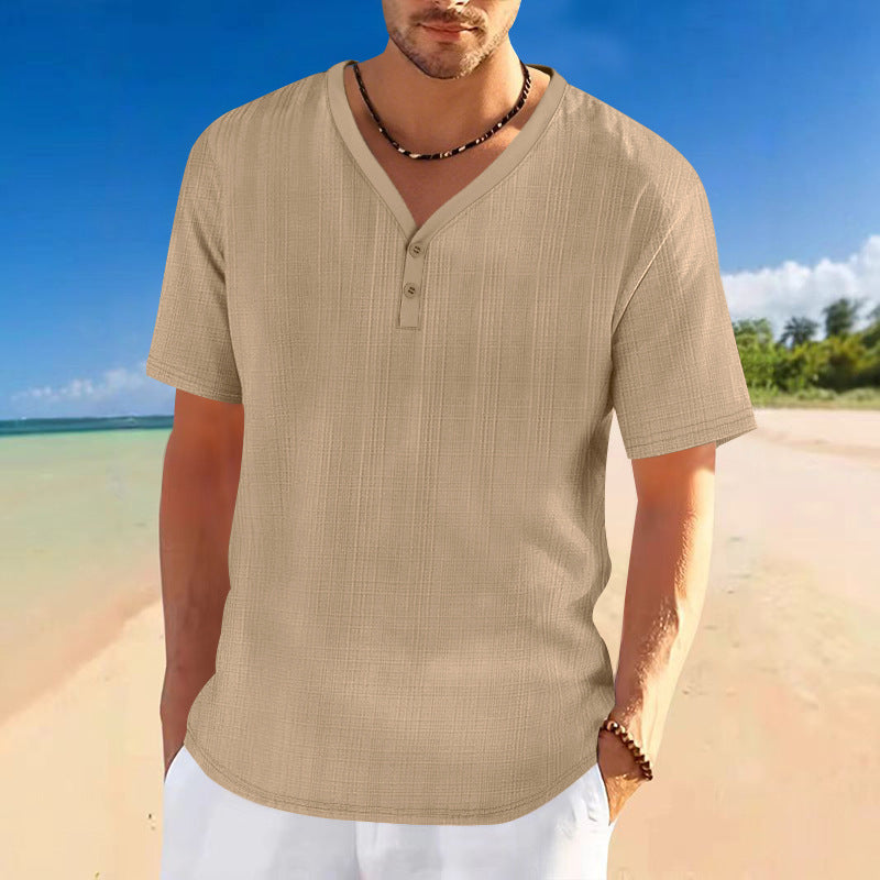 Herren lässiges Kurzarm-Henley-Shirt mit strukturierter Oberfläche EB