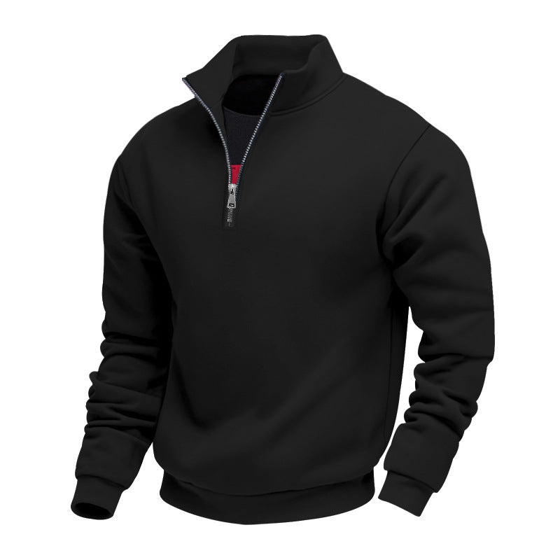 Herren nan halbhoher Reißverschluss-Sweatpullover mit Stehkragen weichem Fleecefutter und elastischen Bündchen EB