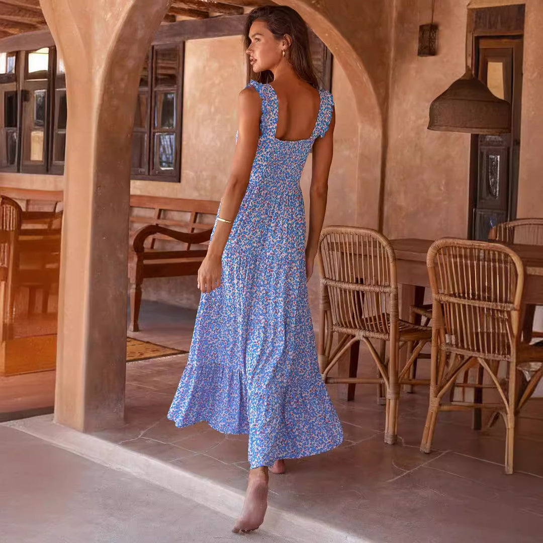 Damen Maxikleid mit voluminösem Rock und zarten Rüschendetails EB