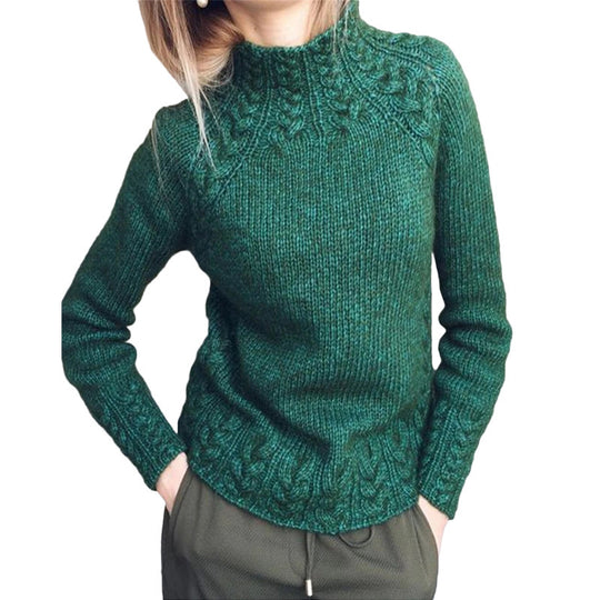 Damen nan grobgestrickter Zopfmuster-Pullover mit Stehkragen und tailliertem Schnitt EB