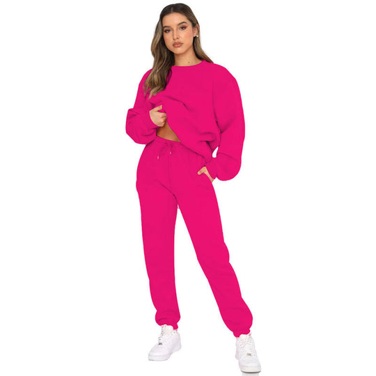 Damen nan zweiteiliges Cozy-Loungewear-Set mit Oversize-Rundhals und hochgeschnittener Jogginghose mit Kordelzug EB