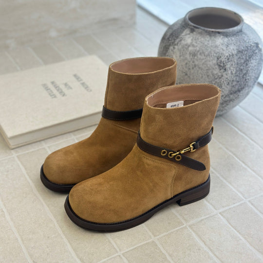 Damen elegante Chelsea Boots mit modischen Schnallen und hochwertiger Wildlederoberfläche EB