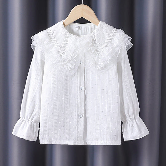 Mädchen Bluse mit voluminösem Rüschenkragen und feinen Stickereien EB