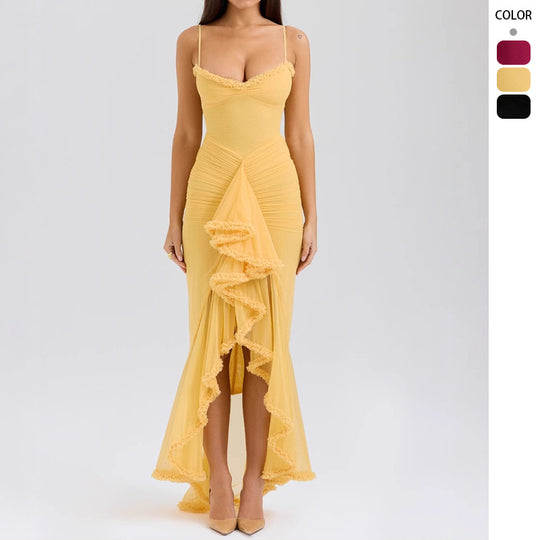 Damen Bodycon Abendkleid mit Rüschen und seitlichem Schlitz EB