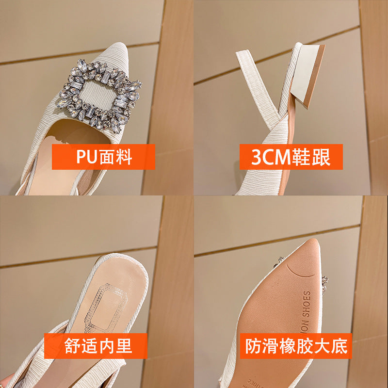 Damen elegante Slingback Ballerinas mit Kristallverzierung EB