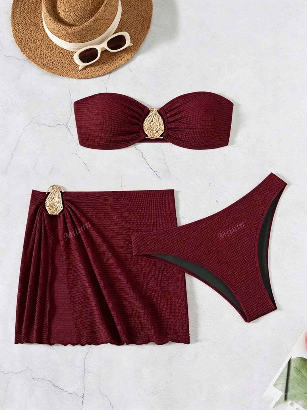 Damen Bandeau-Bikini-Set mit dekorativem Wickelrock EB