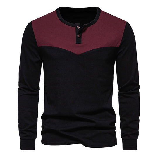 Herren Langarm-Henley-Shirt mit kontrastierenden Akzenten EB