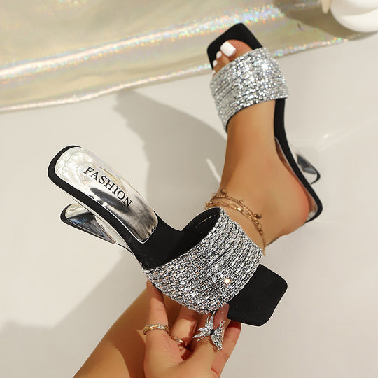 Damen Glamouröse Riemensandalen mit funkelnden Strassverzierungen EB