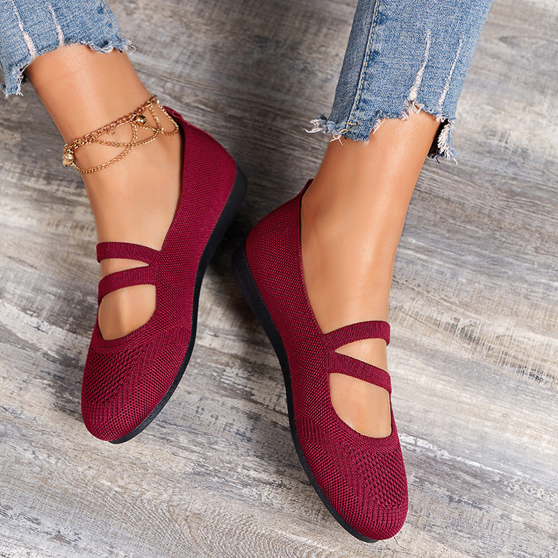 Damen Ballerinas mit elastischen Kreuzriemen und atmungsaktivem Obermaterial EB
