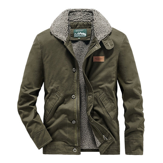 Herren Canvas-Jacke mit durchgehendem Sherpa-Innenfutter und Hemdkragen EB