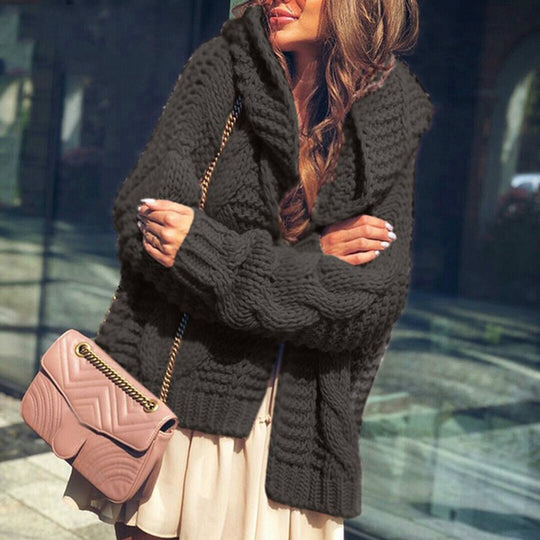 Damen Grobstrickjacke mit luxuriösem Karomuster und oversized Schnitt EB