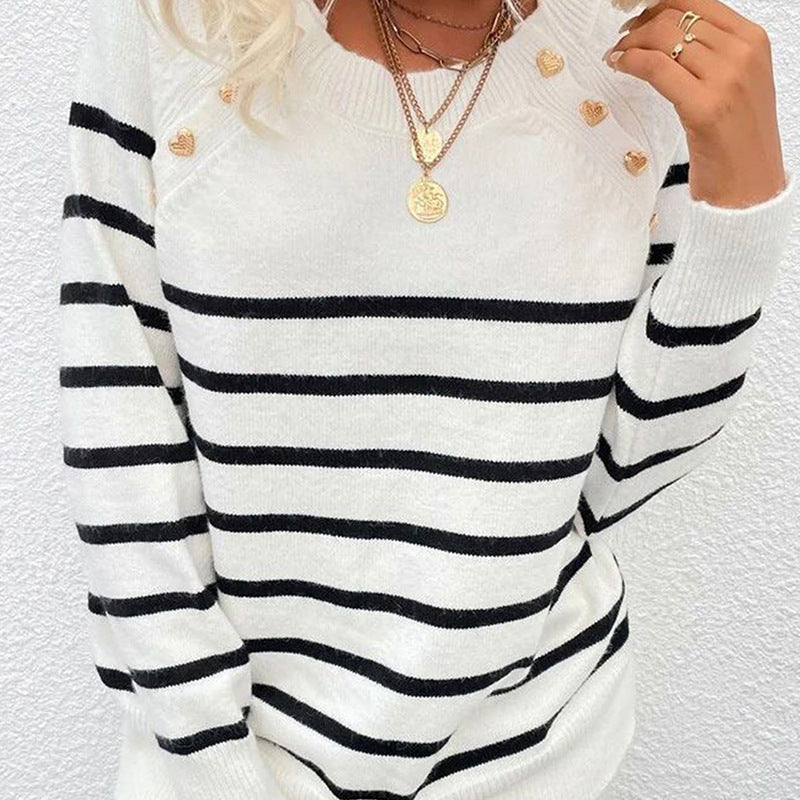 Damen modischer Streifenpullover mit Herzdetails EB
